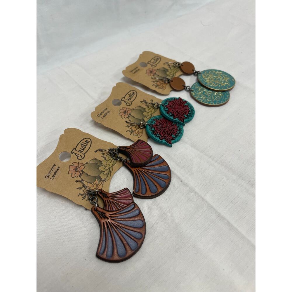 Justin Brand from Boot Barn 3 Pairs of Genuine Leather Earrings Western Wear New - Picture 6 of 6